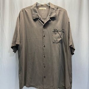 Tommy Bahama button up shirt, 100% heavy silk, light brown/khaki color, size XXL